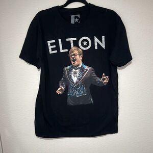 Elton John Black Official Sequin Jacket Short Sleeve Graphic T-Shirt Size‎ Large